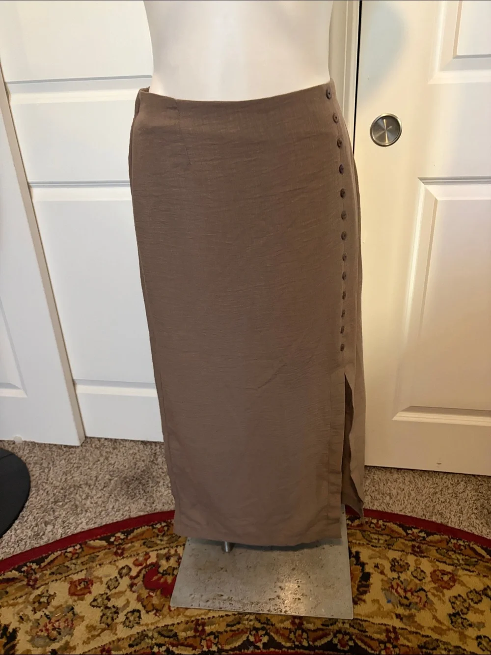 Active USA Taupe Maxi Skirt with Side Button Detail